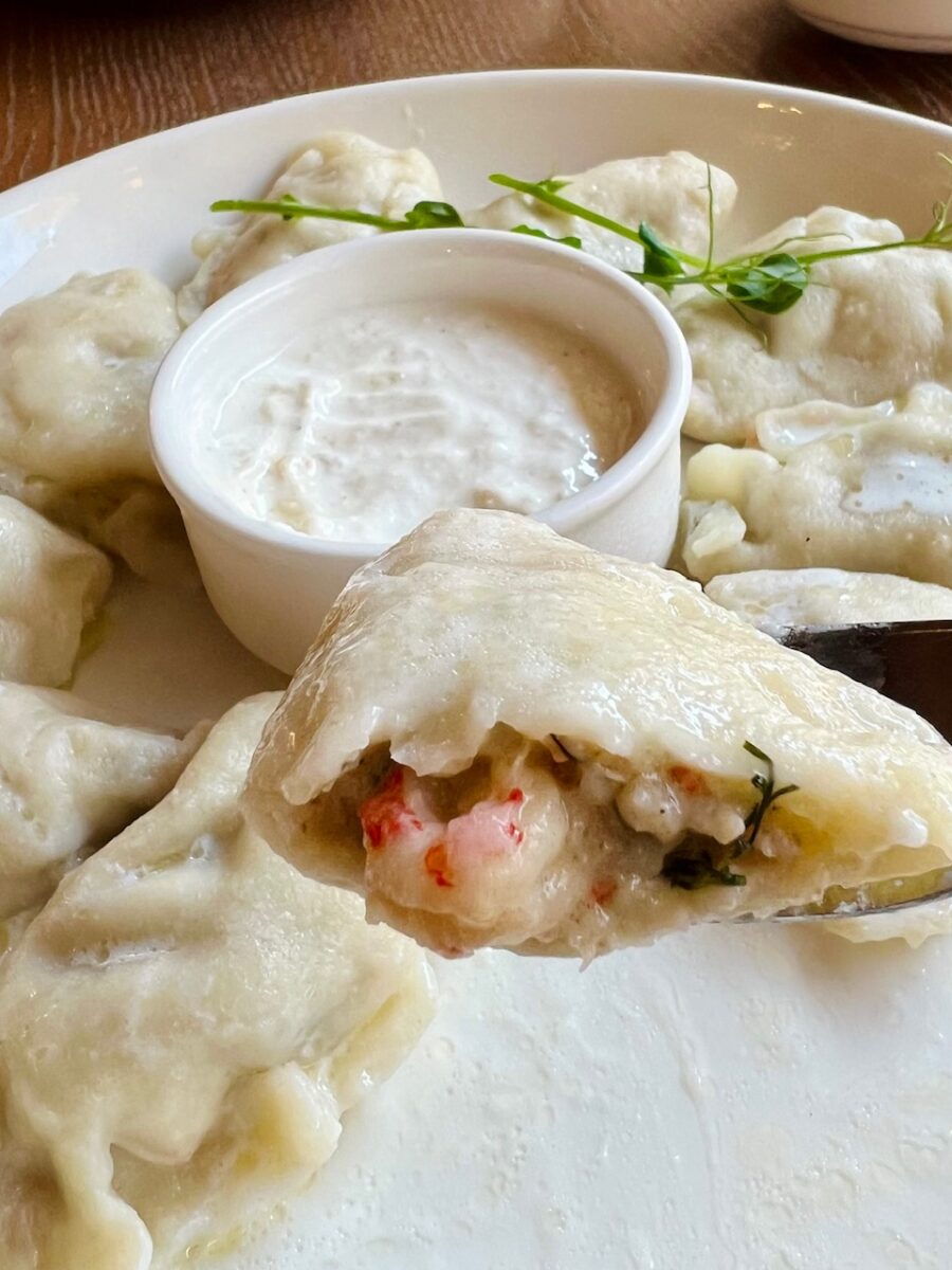 Pierogis containing crawfish and bacon at Mandu in Gdansk Poland