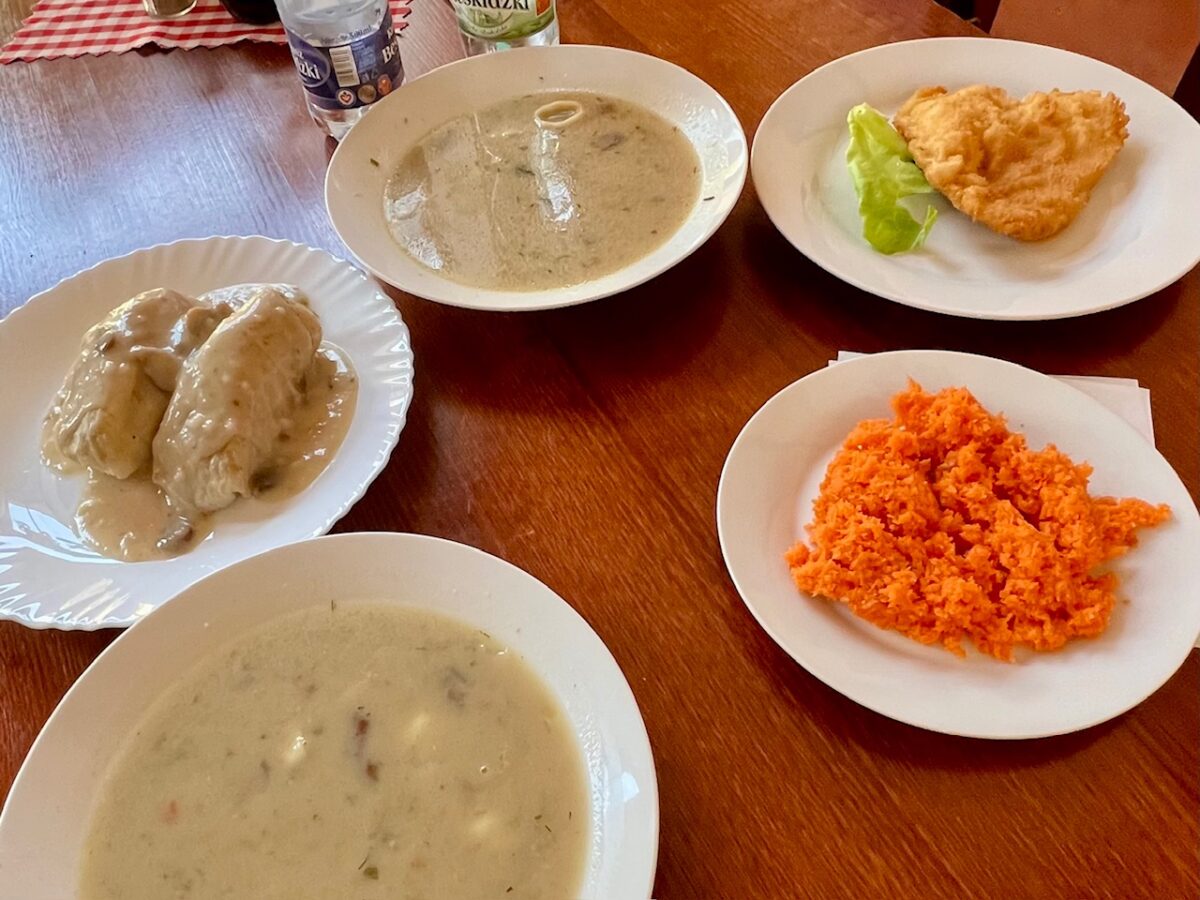 Multiple plates of cheap food from Bar Krakus in Krakow Poland
