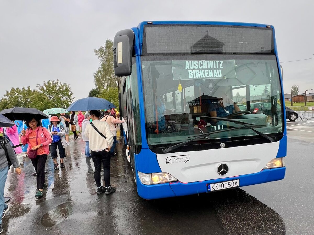 The shuttle the transports visitors between Auschwitz and Birkenau