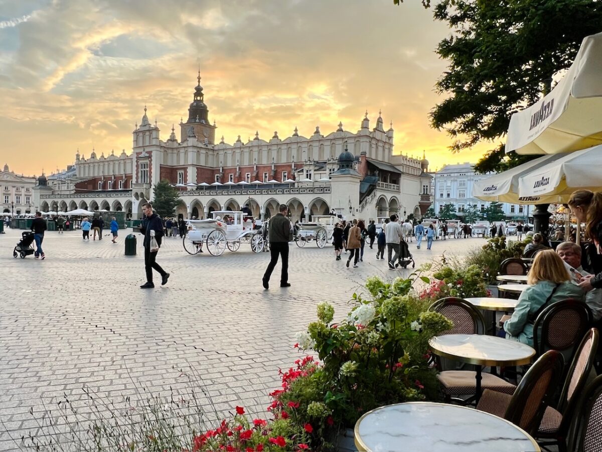 The Cloth Hall in Krakow at sunset