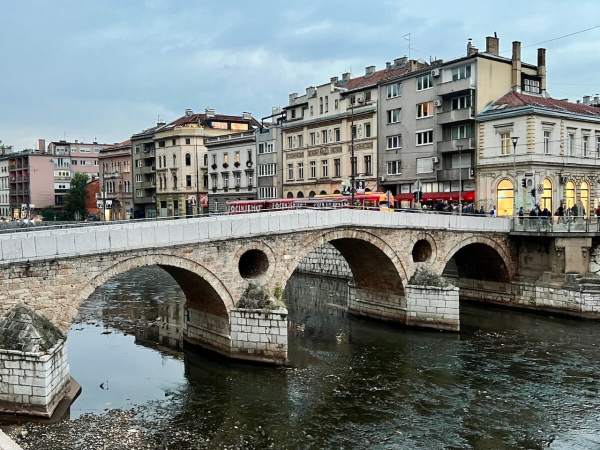 The Latin Bridge in Sarajevo along with adjacent buildings