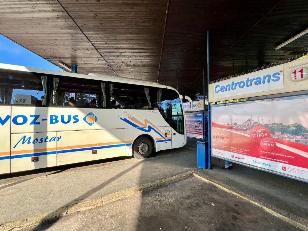 Bus from Sarajevo to Mostar parked at the Sarajevo bus station