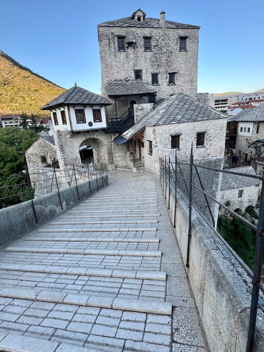 The Stari Most Old Bridge in Mostar in the morning without any people 