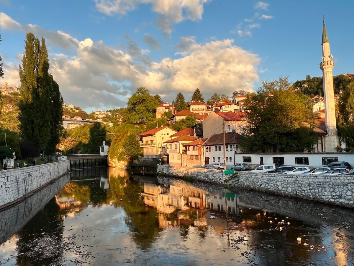 A view of the hills surrounding Old Town Sarajevo and the Miljacka River