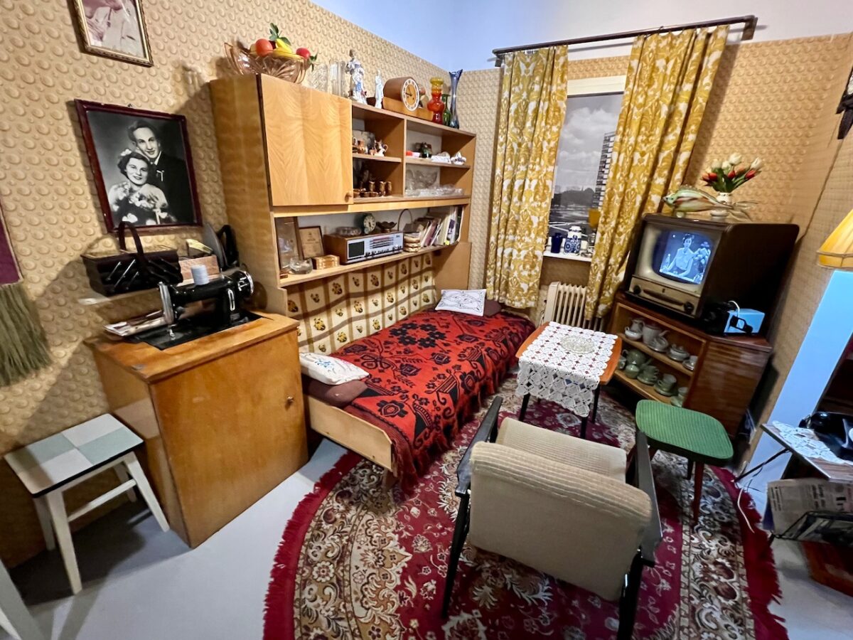 A recreation of a Communist era apartment as seen in the Life Under Communism Museum while visiting Warsaw Poland