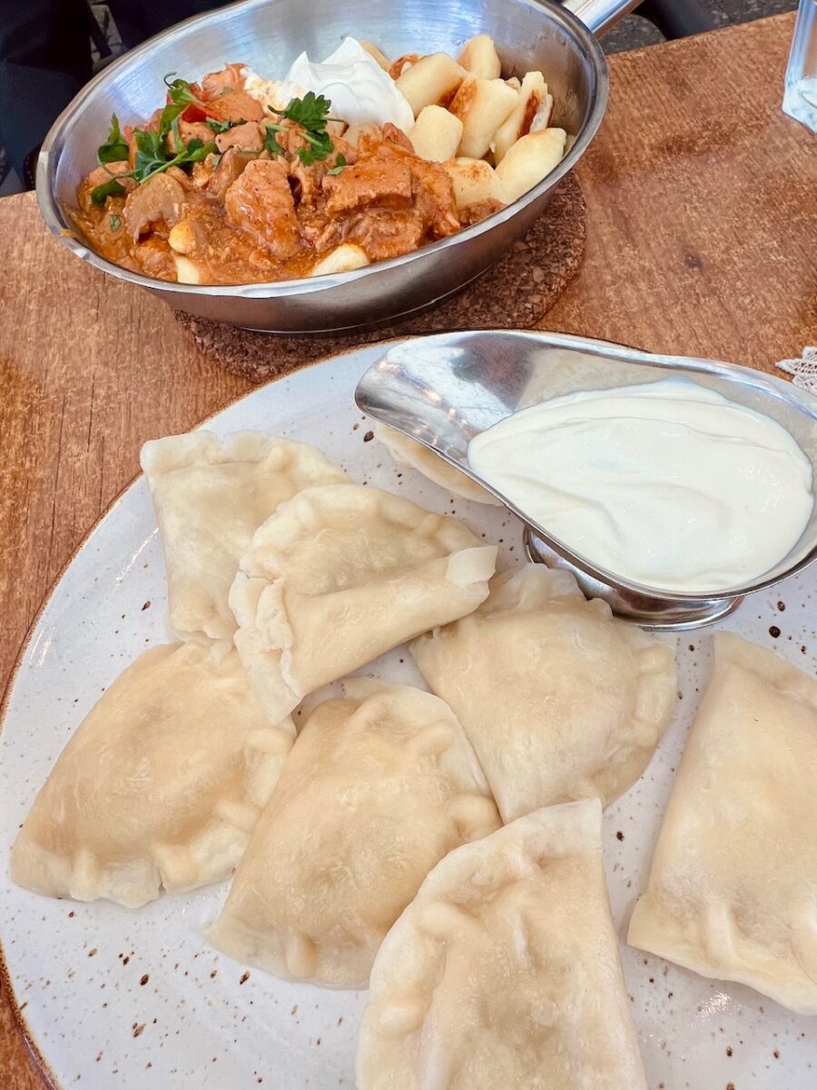 Pierogis and Pork Goulash at Gosciniec restaurant in Warsaw Poland