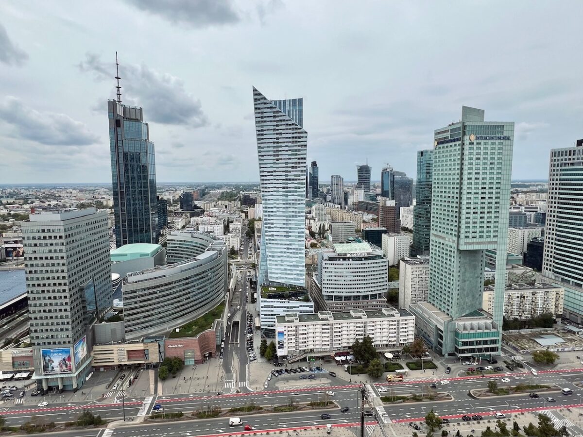 Warsaw Poland skyline from the viewing deck of the Palace of Culture and Science