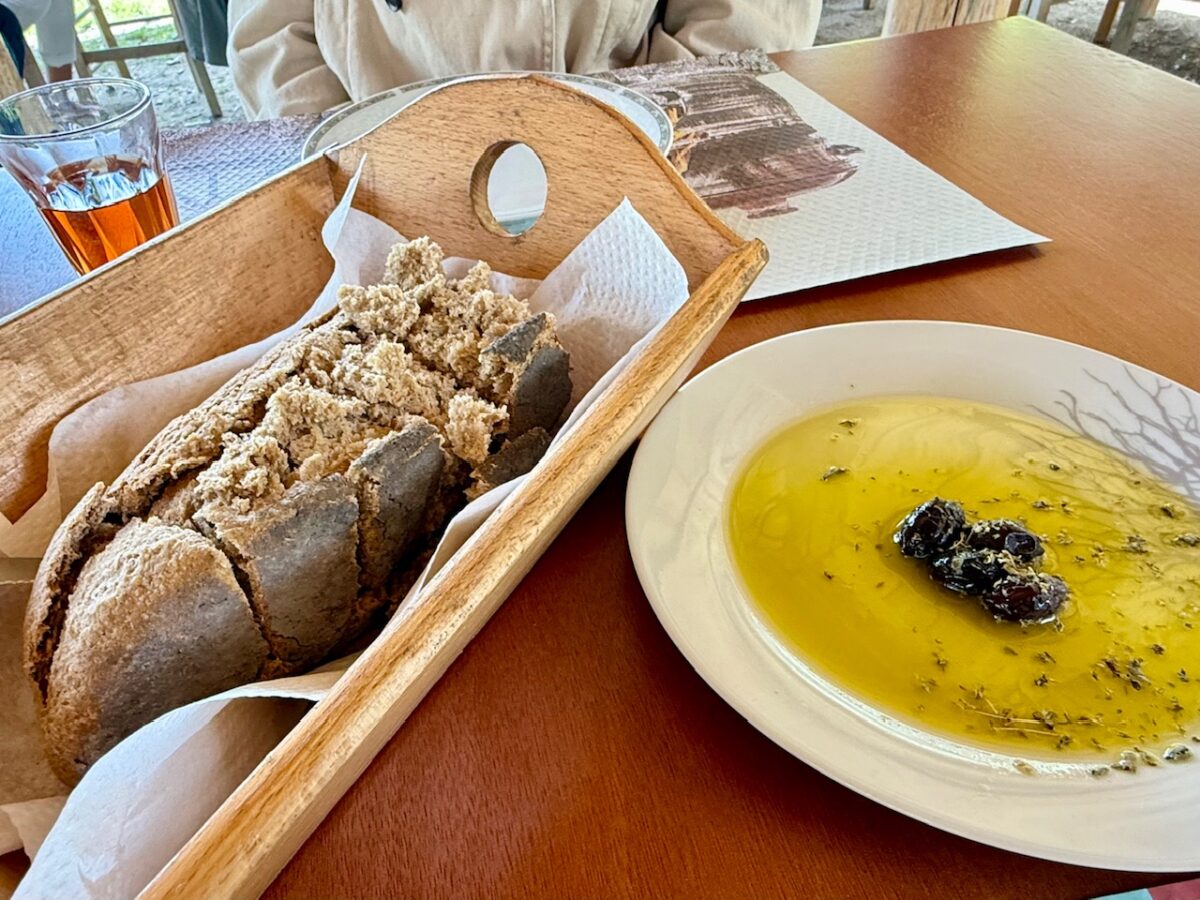 Homemade organic bread and Olive Oil at Ntounias in Crete