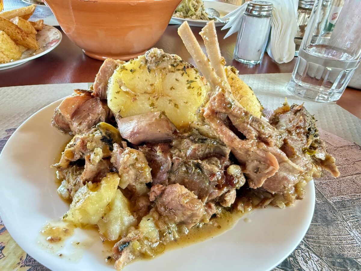 Goat with Roasted Potatoes at Ntournias in Crete