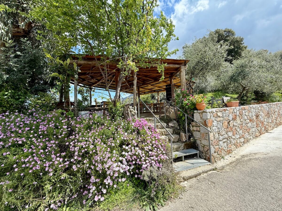 The outdoor dining gazebo at Ntounias in Crete
