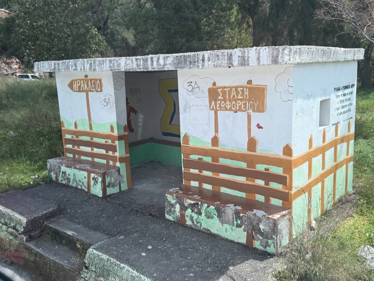 A roadside bus stop in western Crete near Chania