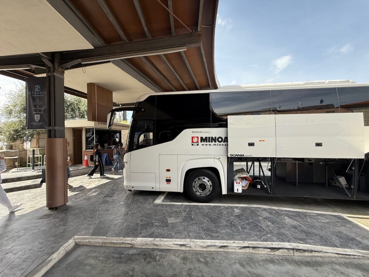 A bus parked at the Heraklion Central Bus Station
