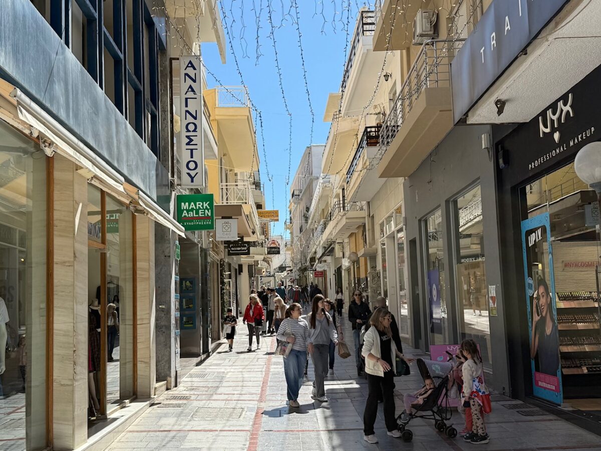 A pedestrian shopping street in Heraklion Crete