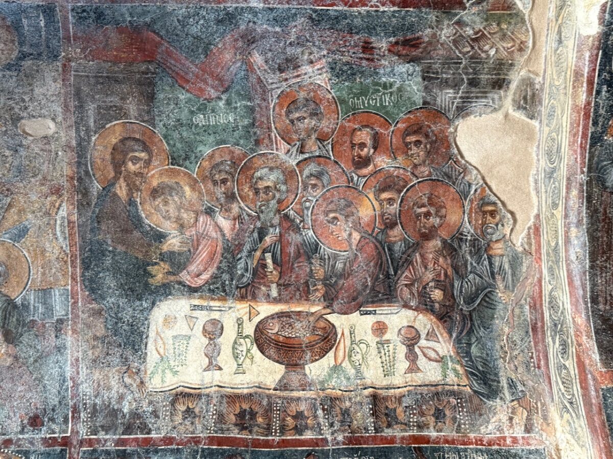 A Byzantine fresco depicting the Last Supper in the Church of Panagia Kera in Kritsa Crete