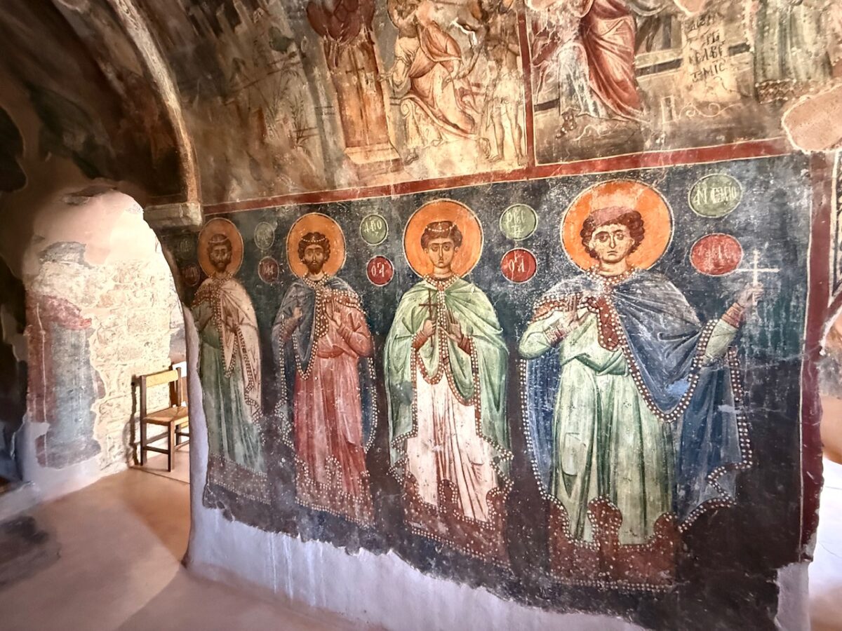 A wall with Byzantine frescos in the Church of Panagia Kera in Kritsa Crete