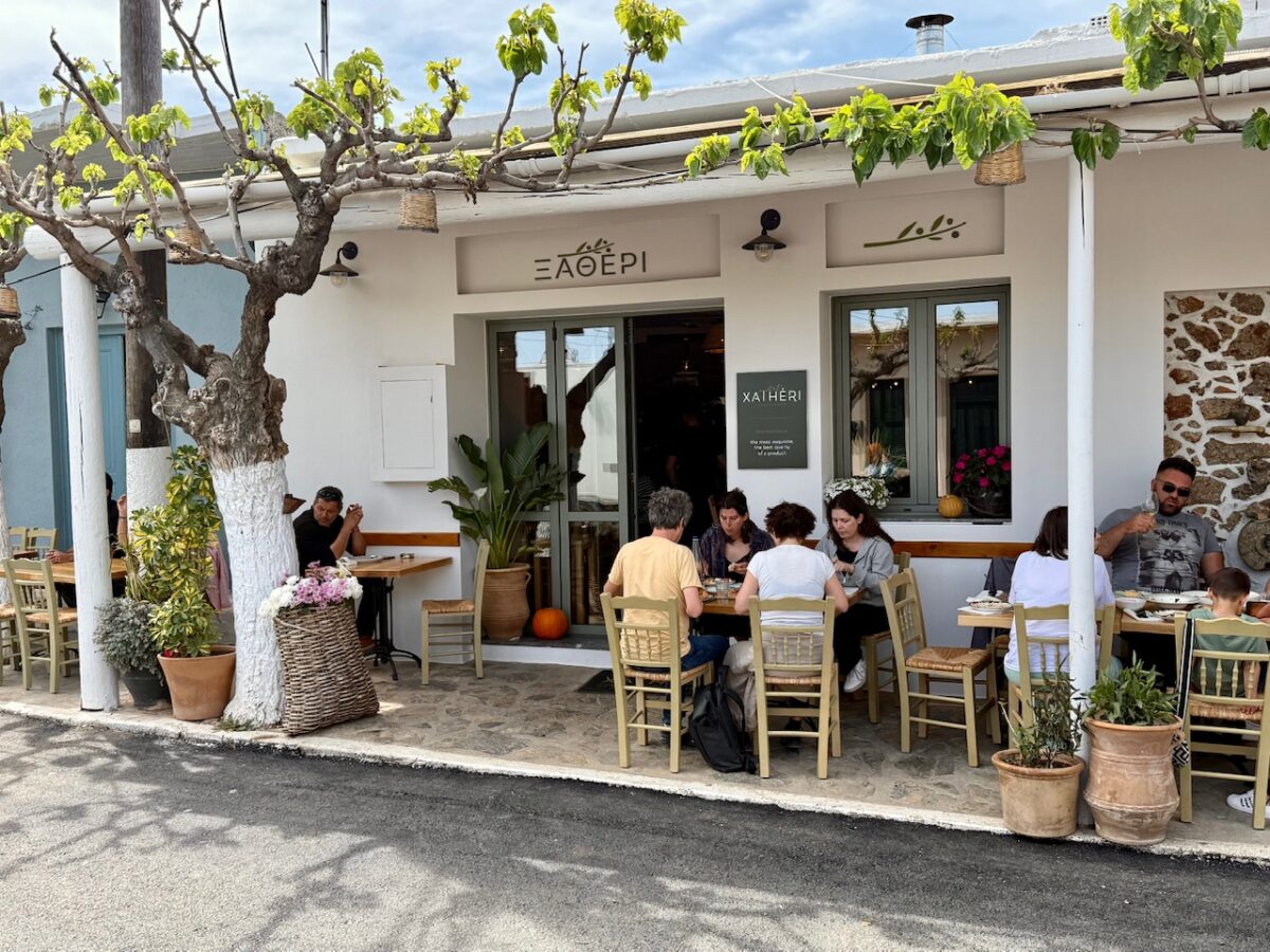 Diners eating outside in front of Xatheri in Kroustas Crete