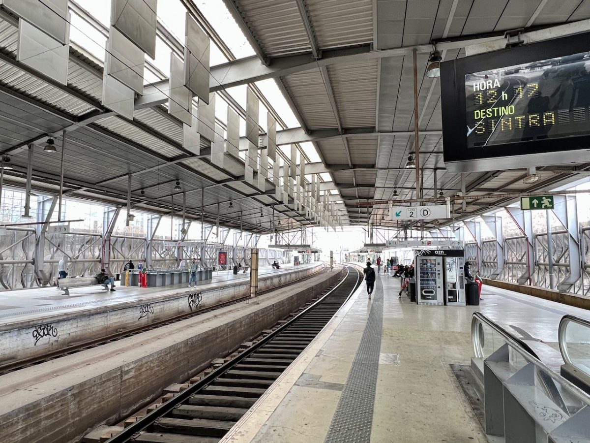 The platform at Enterocampos train station in Lisbon Portugal