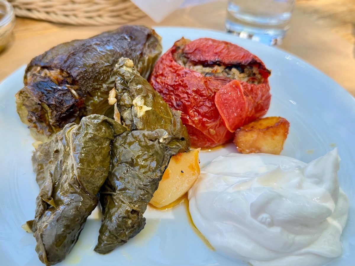 A plate of Gemista (stuffed vegetables) from Kouzina in Chania Crete